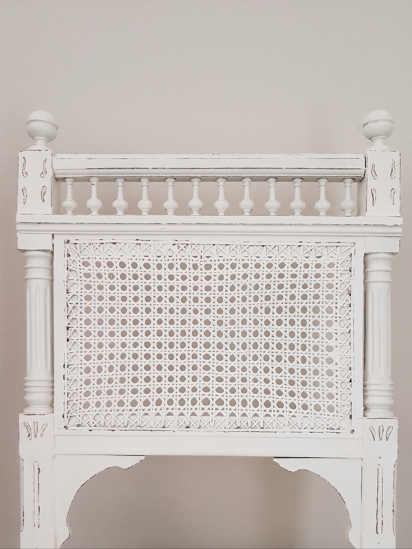 Antiker Gründerzeit-Stuhl mit Original Wiener Geflecht und aufwendiger Schnitzerei - weiß - Shabby Chic – Bild 5