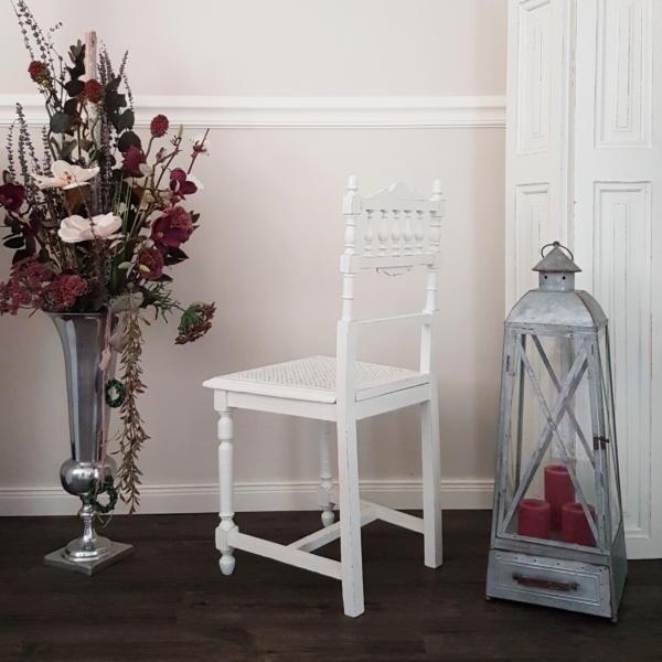 Antiker Gründerzeit-Stuhl mit Original Wiener Geflecht - weiß - Shabby Chic – Bild 3