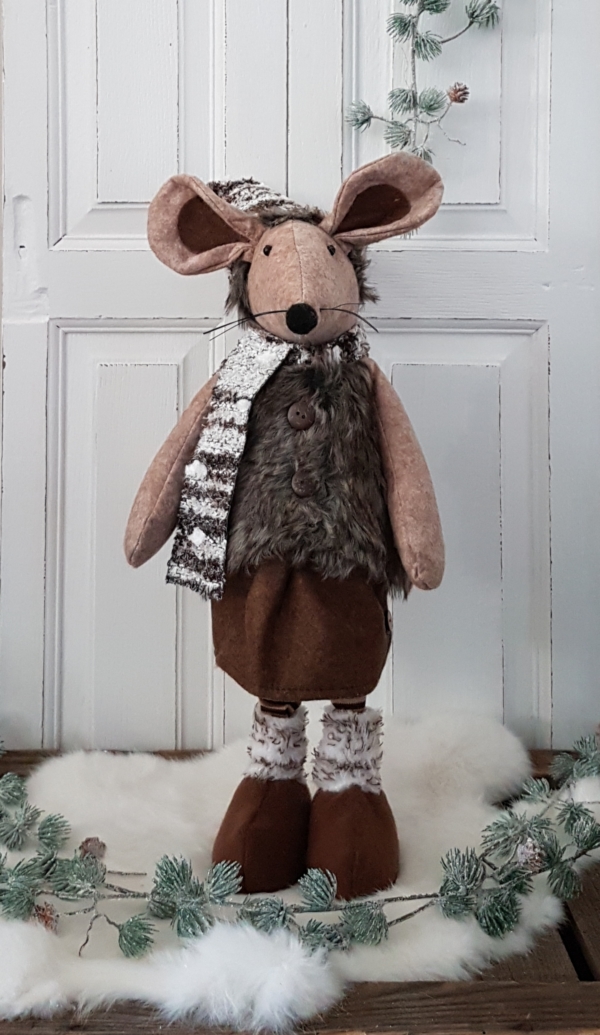 Wintermaus "Mädchen" mit Teleskopbeine - braun / beige - 67 cm – Bild 2