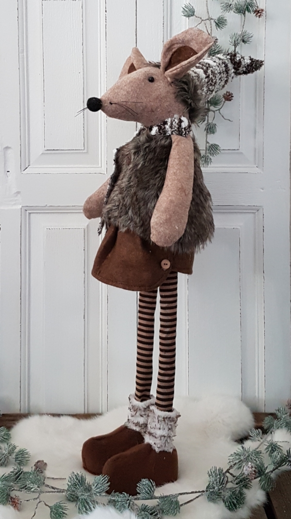 Wintermäuse "Junge und Mädchen" mit Teleskopbeine - 2er-Set - beige / braun - 67 cm – Bild 6