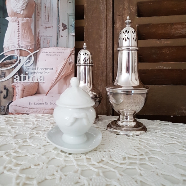 antikes Senftöpfchen mit Deckel - Moutardier - Frankreich - weiß - Shabby Chic – Bild 2