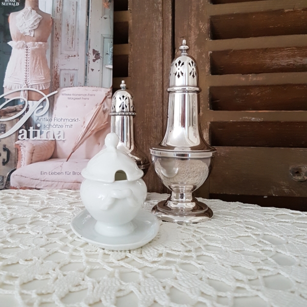 antikes Senftöpfchen mit Deckel - Moutardier - Frankreich - weiß - Shabby Chic – Bild 3