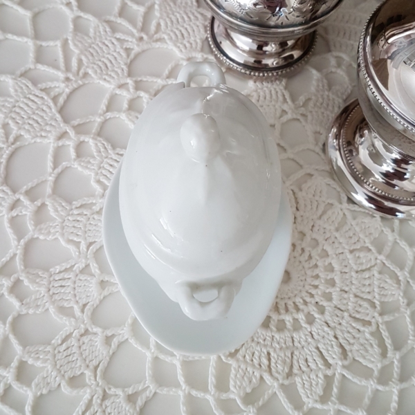 antikes Senftöpfchen mit Deckel - Moutardier - Frankreich - weiß - Shabby Chic – Bild 5