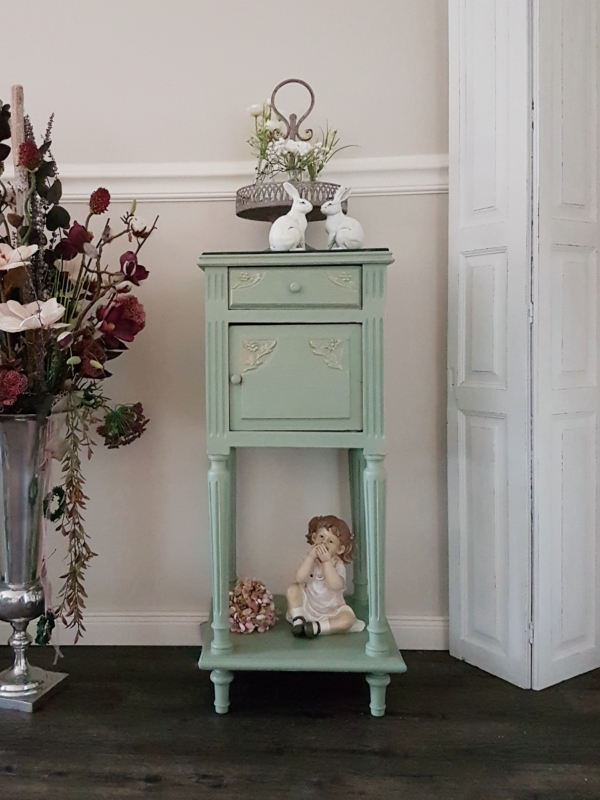 antike Eichen Kommode in cottage green mit schwarzer Marmorplatte - Shabby Chic
