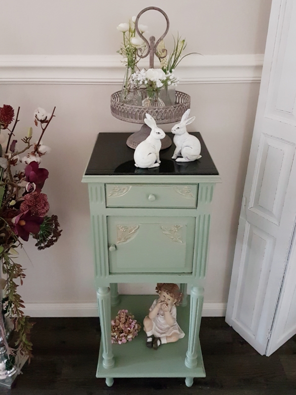 antike Eichen Kommode in cottage green mit schwarzer Marmorplatte - Shabby Chic – Bild 4