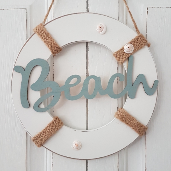Deko Rettungsring "Beach" - Holz - blau / weiß / braun - Durchmesser 20 cm