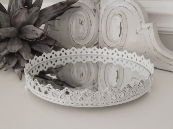 Tablett - Spiegeltablett mit Kronenrand - 27 cm - weiß - Landhaus - Shabby Chic – Bild 2