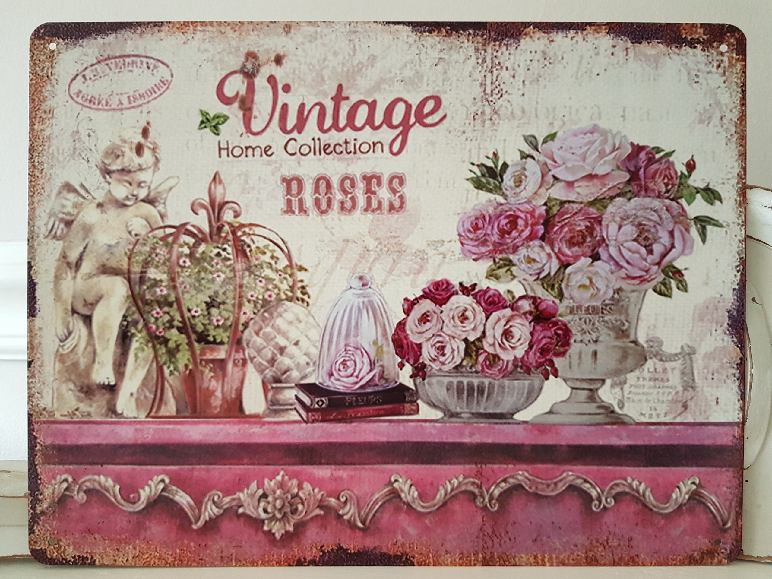 Blechschild "Roses" - 33 x 25 cm - Shabby Chic - Landhaus – Bild 2
