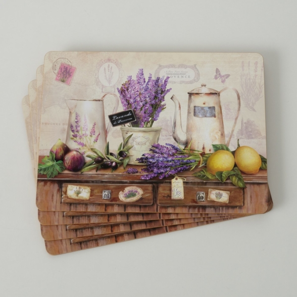 Tischsets / Platzsets "Lavendel" - 4-teilig - Korkeiche / MDF - Shabby Landhaus