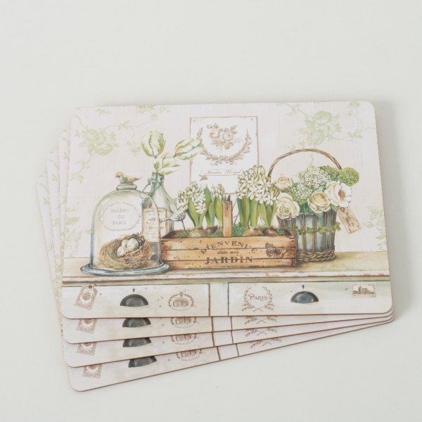 Tischsets / Platzsets "Jardin Royal" - 4-teilig - Korkeiche / MDF - Shabby Landhaus