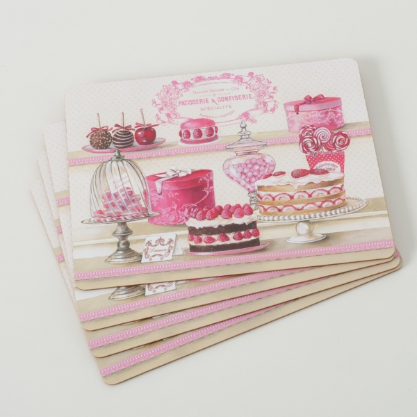 Tischsets / Platzsets "Patisserie" - 4-teilig - Korkeiche / MDF - Shabby Landhaus