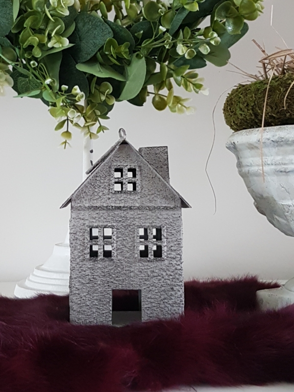 Laterne "Sweet Home" - Lichthaus - Metall - grau - 13 cm