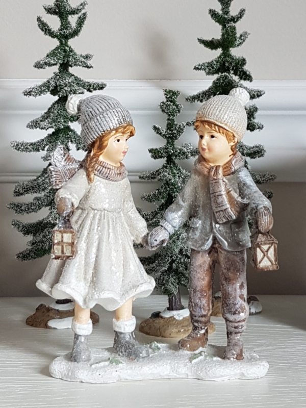nostalgisches Winterkinder-Paar - creme / grau - Höhe 12,5 cm – Bild 5