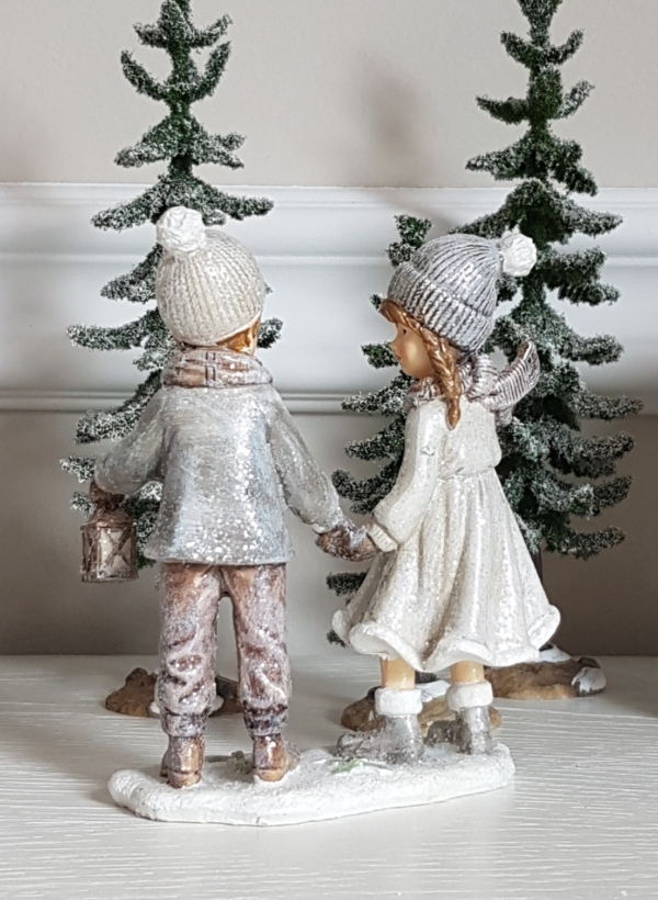 nostalgisches Winterkinder-Paar - creme / grau - Höhe 12,5 cm – Bild 3