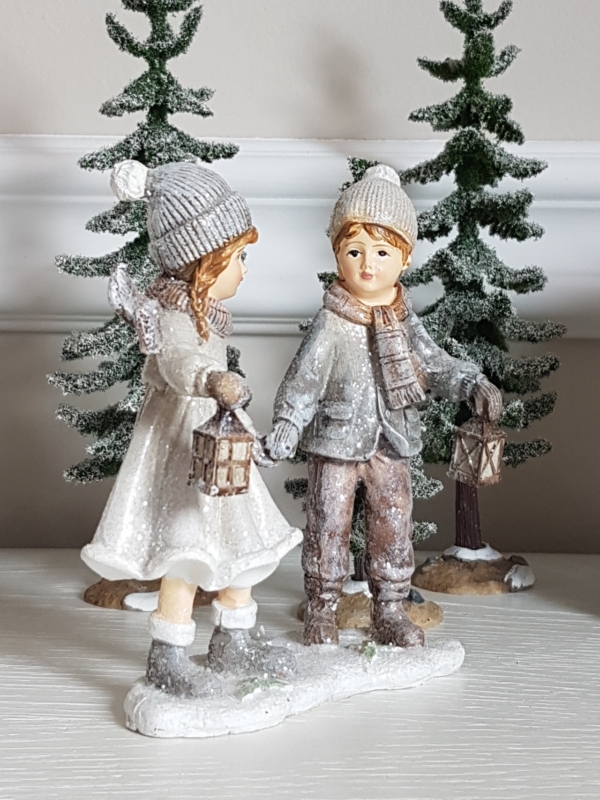nostalgisches Winterkinder-Paar - creme / grau - Höhe 12,5 cm – Bild 4