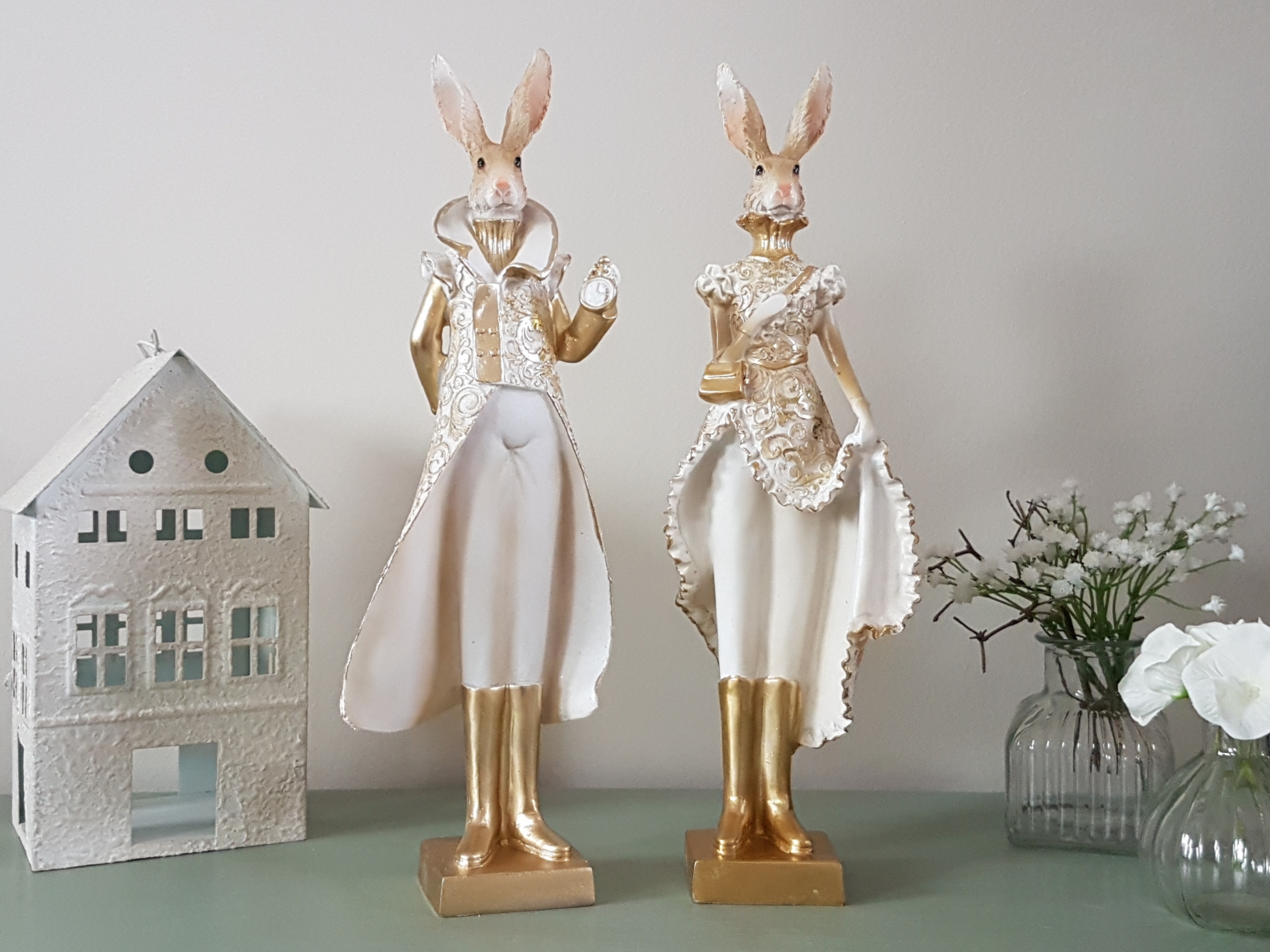 Wunderschönes Hasenpaar "Lord & Lady"- gold / weiß - Höhe 32 cm