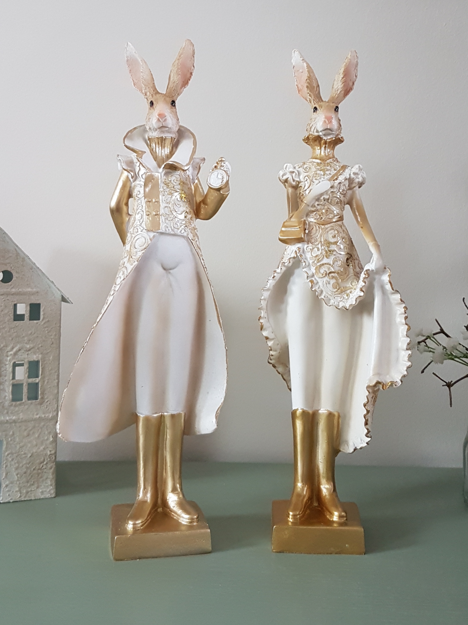 Wunderschönes Hasenpaar "Lord & Lady"- gold / weiß - Höhe 32 cm – Bild 5