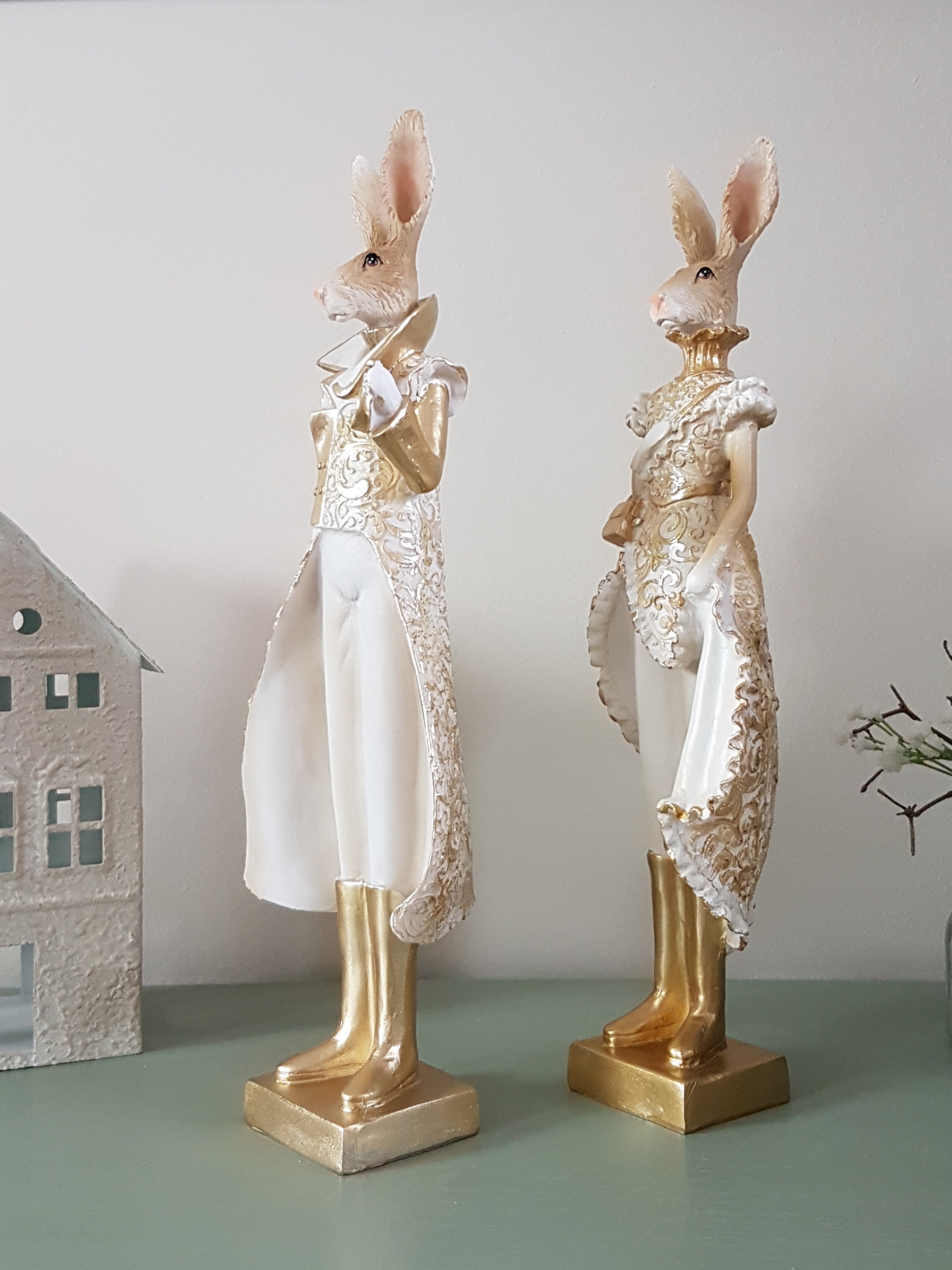 Wunderschönes Hasenpaar "Lord & Lady"- gold / weiß - Höhe 32 cm – Bild 2