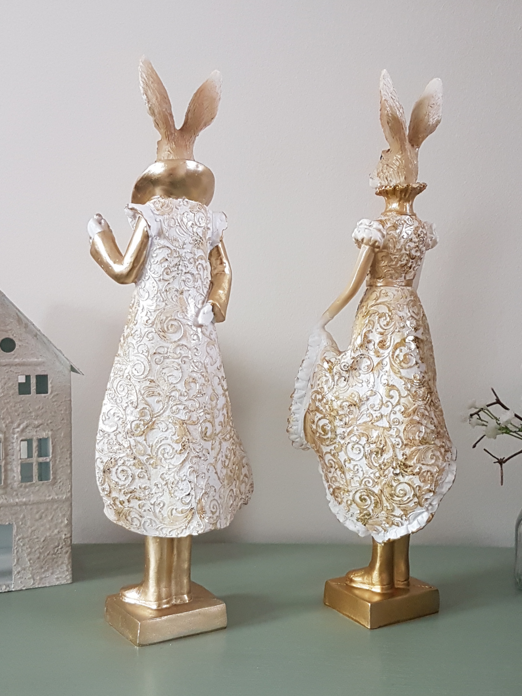 Wunderschönes Hasenpaar "Lord & Lady"- gold / weiß - Höhe 32 cm – Bild 3