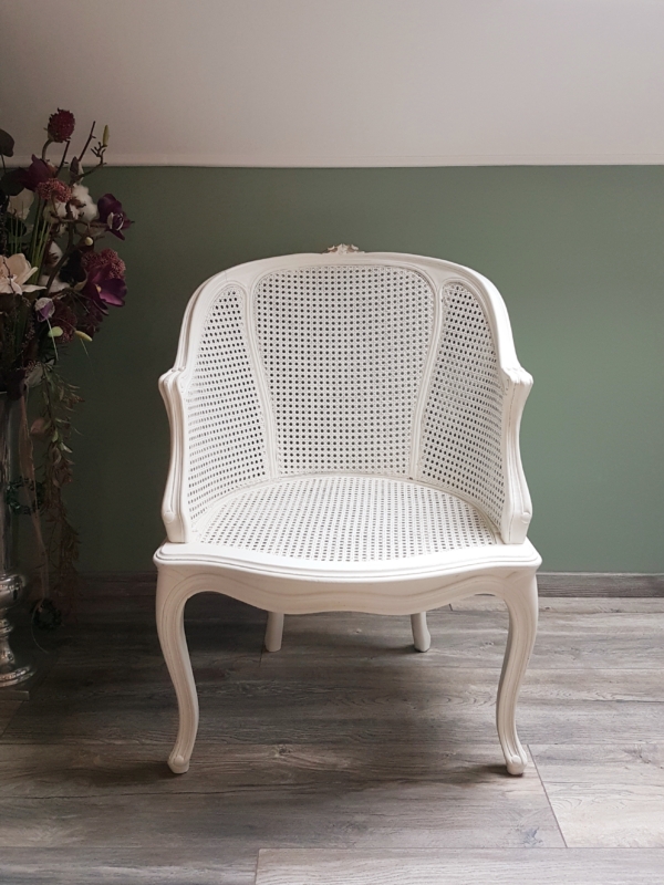 Traumhafter alter Sessel im Louis XV Style mit Original Wiener Geflecht - weiß - Shabby Chic