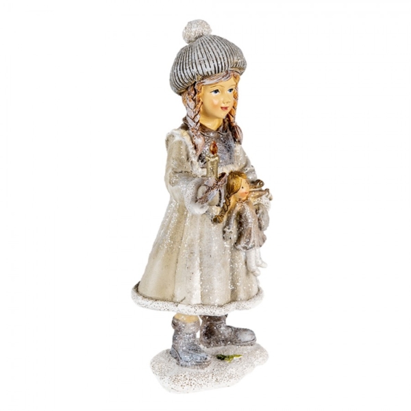 großes nostalgisches Winterkind - weiß / grau - Höhe 19 cm – Bild 3