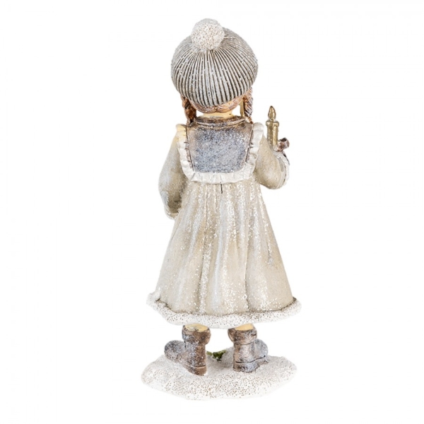 großes nostalgisches Winterkind - weiß / grau - Höhe 19 cm – Bild 4